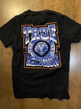 True Religion Black Tee with Blue and Orange Back Graphic size-M